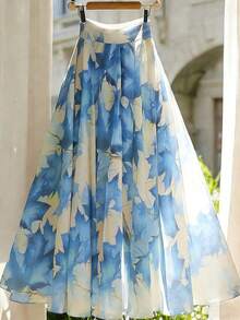 Falda de línea A floral elegante para mujer, de verano - Multicolor - Ver 4