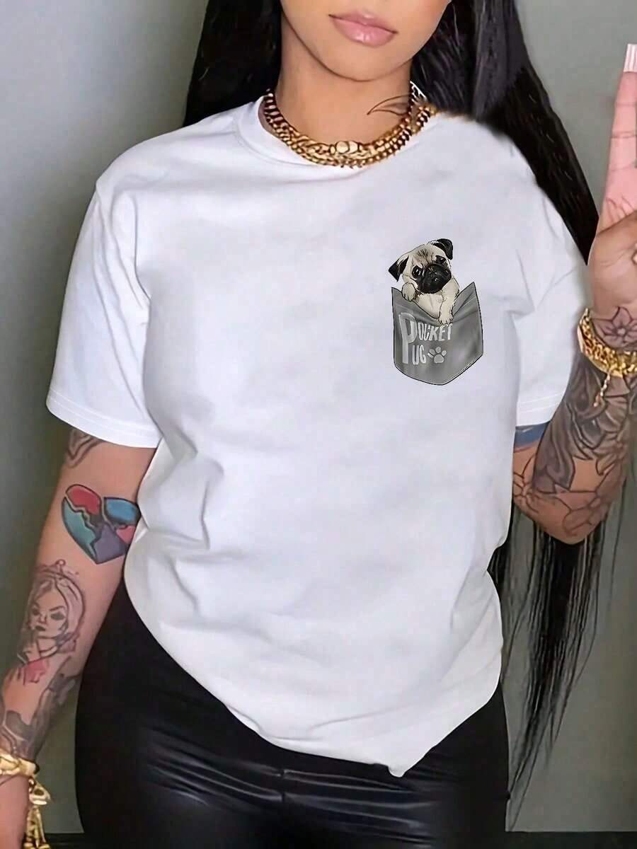 Camiseta de manga corta para mujer |   Envíos a México |   Tela Transpirable de Alta Calidad |   Camiseta holgada de manga corta con estampado en blanco y negro para mujer |   Diseño de Pocket Pug |   Negro |   Lavable a máquina |   Camiseta Casual Deportiva de Cuello Redondo |   Moda Holgada y Cómoda |   Regalo Unisex para las Fiestas |   Emparejamiento de Parejas |   Ropa de Primavera y Verano |   Adecuado para todas las estaciones |   Deportes, Correr, Senderismo, Transpirable, Absorbe el Sudor |   Ropa de Mujer - Ocio - Blanco - Ver 1