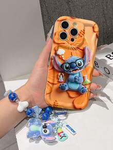 Disney Lilo & Stitch Phone Case With Stitch Charm And Stitch Lanyard - Cute Stitch Protective Case With Nerd Glasses And Hibiscus Flower Design, Equipped With Delicate Stitch Decorative Lanyard And Beaded Bracelet For Easy Carrying, Compatible With IPhone 17, 16, 15, 14, 13, 12, 11 Pro Series, Ideal For Birthdays, Holidays, Anniversaries, Graduation Gifts, Or Any Special Occasion To Surprise Family, Friends, Classmates, And Loved Ones. - 白色 - 查看 6
