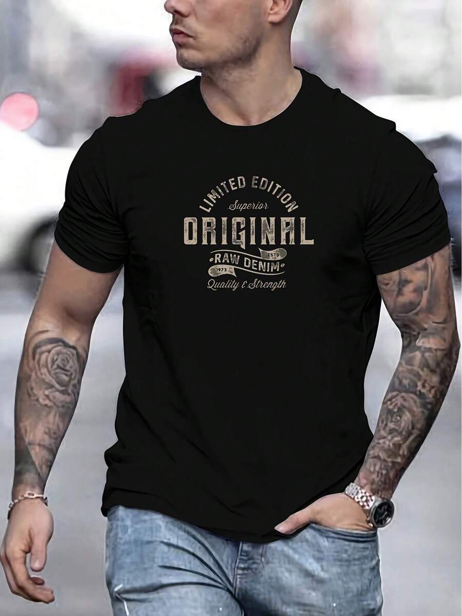 [ Crew Neck Tee] Men's Crew Neck T-Shirt - Casual & Comfortable, Regular Fit, ORiGiNaL Graphic Print, Machine Washable - Black - View 1