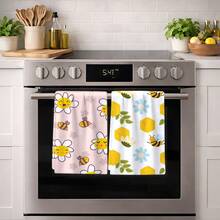 2/4/6pcs Bee Pattern Printed Dish Towels, Super Absorbent Microfiber Modern Cleaning Cloths, Cooking And Baking Tea Towels, Dishcloths, Highly Soft And Absorbent, Kitchen Decor, Gifts For Neighbors, Mothers, Birthdays, Housewarming For Friends, Kitchen Essentials, Daily Necessities - Multicolor - View 5