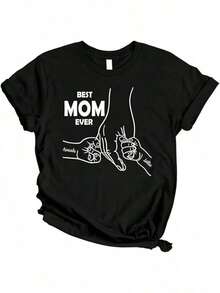 Camiseta personalizada de mamá sosteniendo las manos, camiseta de mamá personalizada, camiseta personalizada de la mejor mamá con nombre y manos para mujeres, Día de la Madre, cumpleaños - Negro - Ver 9