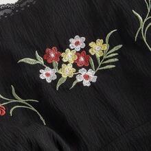 MOD Colorful Floral Embroidered Shell Sleeve Black Plus Size Mini Dress,Summer Outfits For Women ,Beach Outfits For Woman,Festival Outfits For Women,Birthday Dresses For Women - Negro - Ver 3