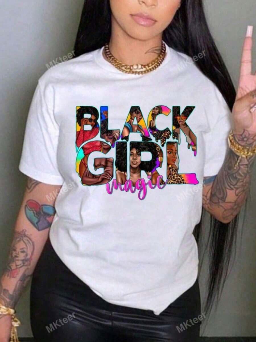 Women's Short-Sleeved T-Shirt, Casual, Knitted, Round Neck, Regular Fit, With Magical Graphic Print For Everyday Wear, 100% Cotton. - 白色 - 查看 1