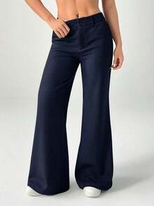 Nuevos pantalones de traje de estilo casual de cintura baja para otoño e invierno - Azul marino - Ver 5
