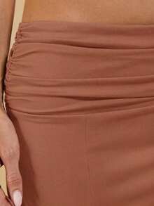 Falda Elegante Casual Asimétrica con Volantes para Mujer KGhn, Falda Negra de Primavera/Verano - Marrón 2 - Ver 6