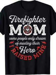 Summer Tops For WomenFirefighter Mom Firewoman Proud Moms Vintage T-Shirt - Unisex Fire Department-Themed Graphic Tee, 220GSM Pure Cotton Short-Sleeve Shirt For Mother's Day Gift, Firefighter Spouse/Parent Apparel100%Cotton - Black - View 7