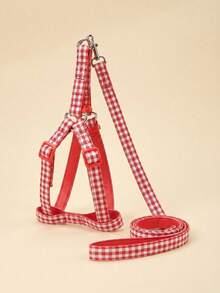 Red Plaid Polyester Collar, Harness And Leash 3 Pieces Set, Suitable For Small Poodles And Bichons For Year-Round Outdoor Play (Not Suitable For Large Dog Breeds) - Red - View 4