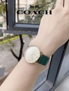 Coach Elliot Series Women's Quartz Watch, Gold Tone Case Green Leather Strap Gold Dial - Green - View 9