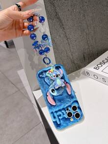 Disney Has Authorized, Phone Case - Chain Set, The Stitch Lilo & Stitch 3D Phone Case Plus A Silicone 3D Stitch Bracelet With Metallic Ring Removable Bracelet, Stitch And Angel Pattern, Compatible With Iphone17/16/15/14/13/12/11/XS/XR/X Plus Pro Max, A Stylish Cartoon Phone Case, The Perfect Gift Choice, Phone Protection, Durable Phone Cover, Great Gift For Friends And Family. - White - View 3