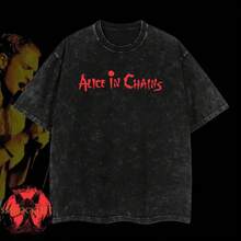 Camiseta, Para hombre, [$$$manlife] camiseta vintage lavada de layne staley de alice in chains – algodón grueso lavado al ácido, Estilo grunge clás... - Negro - Ver 2