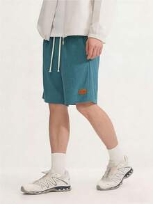 Men's Summer Breathable Soft Waffle Shorts, Elastic Drawstring Waist Loose Straight 5-Inch Inseam Shorts, Versatile For Running, Fitness, Home Wear - Mint Blue - View 3