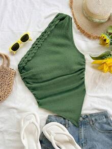 Blusa asimétrica del cuello para mujer para vacaciones de verano - Verde Oliva - Ver 1