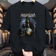 Avantasia Gothic Heavy Metal Graphic T-Shirt Featuring Tobias Sammet And Jorn Lande - Black Fantasy Design With Globe, Skulls, Stars And Moon - Heavy Metal T-Shirt For Men And Women, Gothic T-Shirts - 黑色 - 查看 3