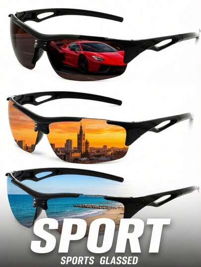 3 PCS Sports Fashion Glasses Men Cycling Glasses Protection Outdoor Fishing Driving Hiking Bicycle Eyewear