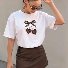 Camiseta de manga corta estilo casual, nueva colección de verano 2026, de algodón, holgada y estampada, cómoda y versátil, camiseta de estilo urbano. - Blanco - Ver 2