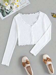 Camiseta De Punto De La Lechuga Con Botones Para Mujer - Blanco - Ver 7