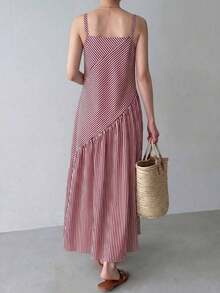 Vestido casual de mujer con tirantes finos y rayas - Rojo y blanco - Ver 7