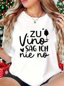 Camiseta de manga corta de primavera y verano, con estampado de letras y eslogan divertido con temática de vino alemán, blanca, de cuello redondo, lavable a máquina, estilo casual, ajuste cómodo, adecuada para uso diario, reuniones elegantes, regalos para festivales. - Blanco - Ver 1