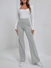 Pantalones acampanados de cintura ancha - Gris Claro - Ver 4