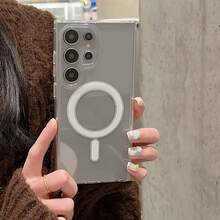 正品磁吸透明亚克力手机壳，兼容三星Galaxy A57、A37、A17、A07、A56、A36、A16、A26、A06、A05、A15、A25、A35、A55、A54、A14、S26 Ultra、S25 FE、S24、S23、S22、S21、S20 Plus、M54、M14、M34、M15、M35、M55、M56，支持无线充电，防震保护壳 - 無色 - 查看 8