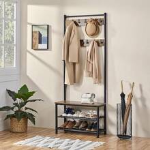 Coat Rack Stand, 185cm Height Coat Stand With Shoe Bench, Industrial Coat And Shoe Rack Storage For Hallway/Living Room, Rustic Brown - Rustic Brown - View 11