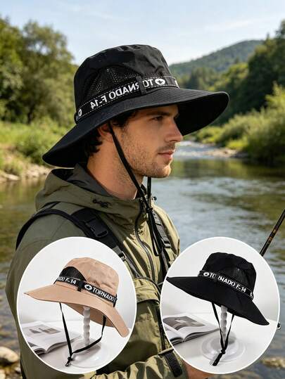 1 chiếc mũ tai bèo thoáng khí unisex, thích hợp cho hoạt động ngoài trời mùa xuân/hè, in chữ, dùng cho đạp xe, leo núi, câu cá.