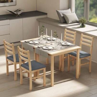 3-Piece Dining Table Set With 2 Chairs, Kitchen Table For Compact Spaces, Upholstered Chairs, Space-Saving, MDF, Natural Wood