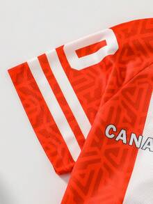 酷炫男孩快乾運動套裝，紅白配色拼接 CANADA 印花球衣，短袖上衣與短褲 2 件套 - 紅色 - 查看 6