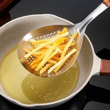 1pc/2pcs Wooden Handle 304 Stainless Steel Hollow Strainer Spoon, Heat-Resistant Hanging Cooking Utensil, Suitable For Frying French Fries, Boiling Noodles, Daily Kitchen Use - Multicolor - View 2