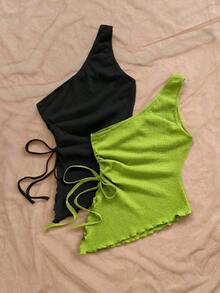 Blusa sin mangas de unicolor con bajo asimétrico, para verano - Multicolor - Ver 2