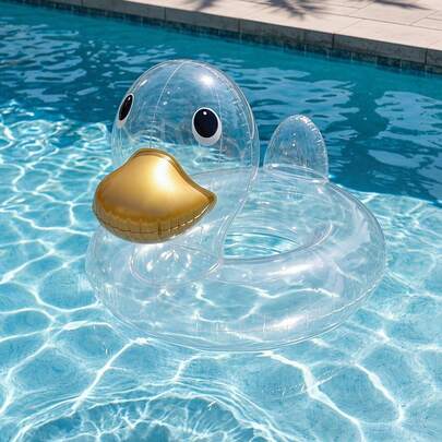 1pc Inflatable Duck Shaped Swimming Ring, Summer Outdoor Water Leisure Floating Bed, Inflatable Raft, Swimming Toy For Kids & Adults, PVC Material