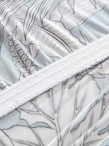 1pc Ruffled Hem Floral Print Stretch Sofa Cover, Soft & Comfortable, Elastic Furniture Protector, Multiple Sizes Available - Blue-gray - View 11
