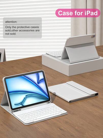 适用于 iPad A16（第 11/10 代）、第 9/8/7 代（10.2 英寸）、iPad Air（10.9/11 英寸）的键盘保护套，采用 TPU 翻盖 PMMA PU 皮革材质，包含无线蓝牙键盘（150mAh 电池）和支架，灰色