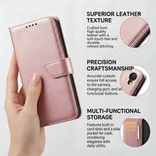 Keychain,Lanyard Cowhide Leather Phone Case With Card Slot And Wrist Strap, Suitable For Samsung A16/A26/A36/A32/A55/A56/S26U/S25/24P/A56/16/26, Android Phones, 17/17Air/17Pro/17ProMax/16/16Pro/16E/16Plus/16ProMax/15ProMax/15Pro/15Plus/15/14/14Pro/14Plus/14ProMax/13/13Pro/13ProMax - Pink - View 3