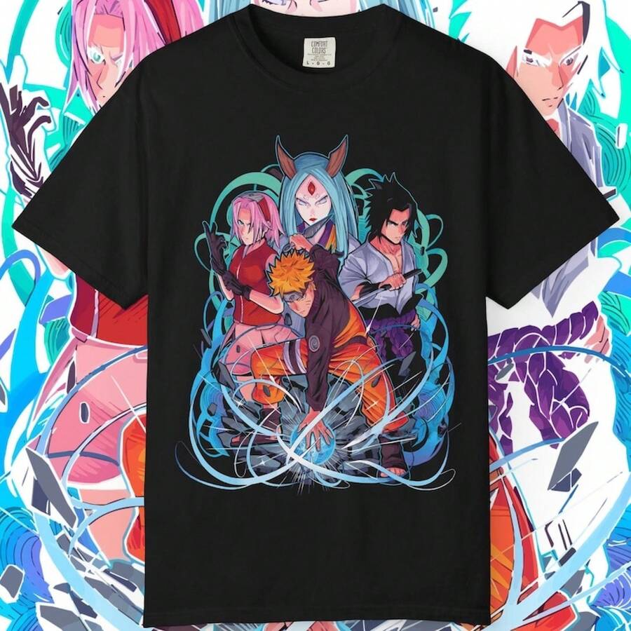 Unisex T-shirt i ren bomull,  Team Heroes Anime T-shirt, Japansk Manga Grafik T-shirt, Unisex Streetwear Outfit Lover Gift, sommar-t-shirt, sommaroutfit för kvinnor, sommaroutfit för män, dam-t-shirt, Kreativ Design, Utomhuslek, Cool Stil, Rolig Design, Söt Stil, Sommaroutfit - Svart - Visa 1