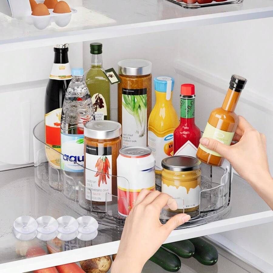Transparent 360° Rotating Refrigerator Storage Rack/Shelf/Rotating Tray/Spice Rack, Saving Space, Suitable For Condiments, Sauces, Jams – Suitable For Refrigerators, Cabinets, Tables, Wardrobes - one-size - View 1