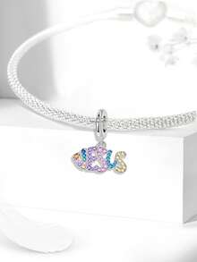 1 pieza Colgante con forma de corazón con sol y luna, adecuado para hacer pulseras DIY, joyería de mujer - Plateado - Ver 7