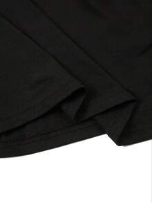 Camiseta de manga corta con cuello redondo y estampado geométrico estilo Y2K para mujer - Top casual de primavera/verano, lavable a máquina y transpirable, diseño moderno y a la moda, tela elástica, corte ajustado. - Negro - Ver 3