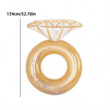 1 pieza Flotador inflable con forma de anillo de diamante plegable, con múltiples estilos disponibles, portátil con válvula de inflado rápido, hamaca de agua con brillo para piscina, playa, vacaciones, diseño ligero - Dorado - Ver 3