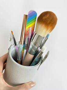 Large Capacity Multi-Color Manicure Tool Brush Holder, Vanity Dust-Proof Makeup Brush Storage Box, Portable Travel Cosmetic Storage Tube, Brushes Not Included - Multicolor - View 3
