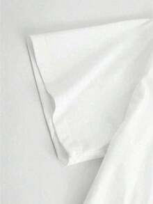 [Regalo Ideal] 1 Camisa de Manga Corta con Cuello Redondo y Patrón de Mezclilla y Perlas para Mujer, Blusa Casual de Moda, Ropa de Mujer a la Moda, Ideal para Regalos de Cumpleaños y Días Festivos, Temporada Primavera Verano, blusa casual mujer, playeras de mujer algodón - Blanco - Ver 4