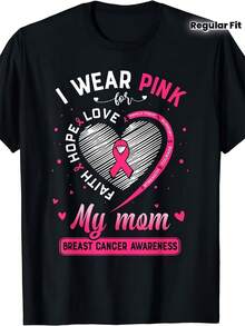 Faith Hope I Wear Pink For My Mom Breast Cancer Awareness T-Shirt | Black 3X-Large, Same Style for Men and Women, 2025 Summer, Short-Sleeved, Printed, Pure, 220G, Crew Neck, All-Season, Vintage Style, Regular Fit - Negro - Ver 1