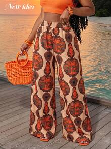 Quần ống rộng kiểu Bohemian dành cho nữ, chất liệu vải dệt không co giãn, cạp chun, hoàn hảo cho mùa xuân/hè. - Nhiều màu - Xem 3