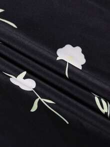 Vestido vacacional floral 2026, cuello barco, manga pompom, corte ajustado largo estilo francés - Negro - Ver 9