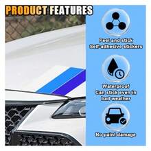 10 Inch Classic Retro Style Tri-Color Stripe Sticker Decal For  Tacoma 4Runner Tundra Exterior Interior Decoration On Grille, Fender, Hood, Side Skirt, Bumper, Dashboard Vibrant Red-White-Blue Design - Màu xanh lam - Xem 5