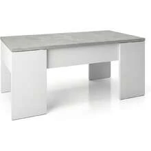 Tavolo da Salotto o Sala da Pranzo Elevabile, Finitura in Bianco e Rovere, Dimensioni: 100 cm (Lunghezza) x 50 cm (Larghezza) x 45-56 cm (Altezza) - Artigianato bianco e cemento - Visualizzare 7
