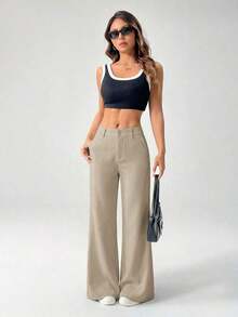 Nuevos pantalones de traje de estilo casual de cintura baja para otoño e invierno - Caqui - Ver 4