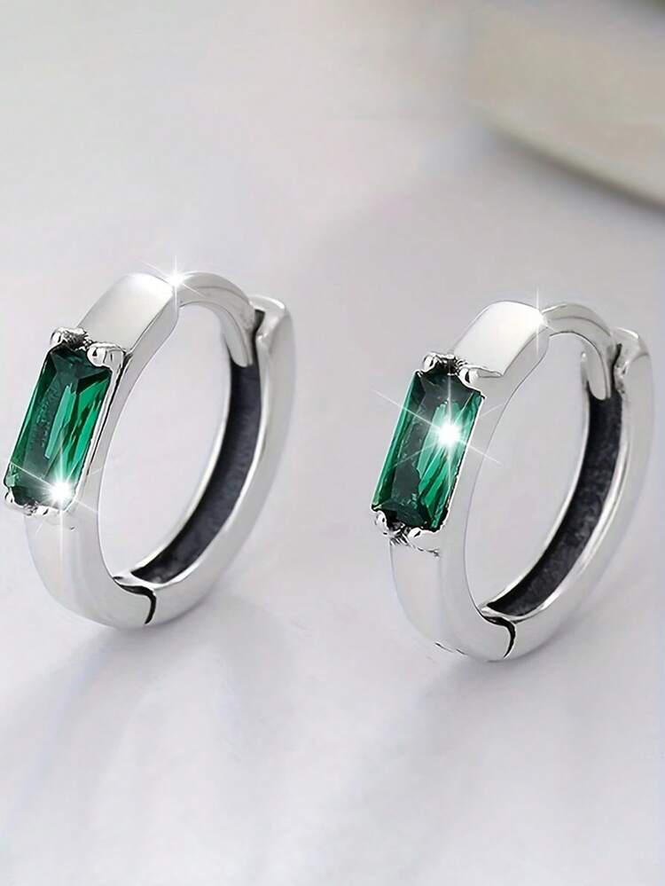1 Đôi bông tai khoen tròn đính đá Cubic Zirconia thanh lịch, được thiết kế dành cho nữ, thích hợp làm quà tặng cho đám cưới, lễ đính hôn, kỷ niệm ngày cưới, ngày Valentine. - Bạc - Xem 10