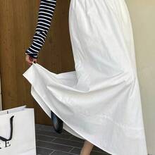 Women's Plain Elastic Waist Long Casual Skirt Fall Skirts - Negro - Ver 8